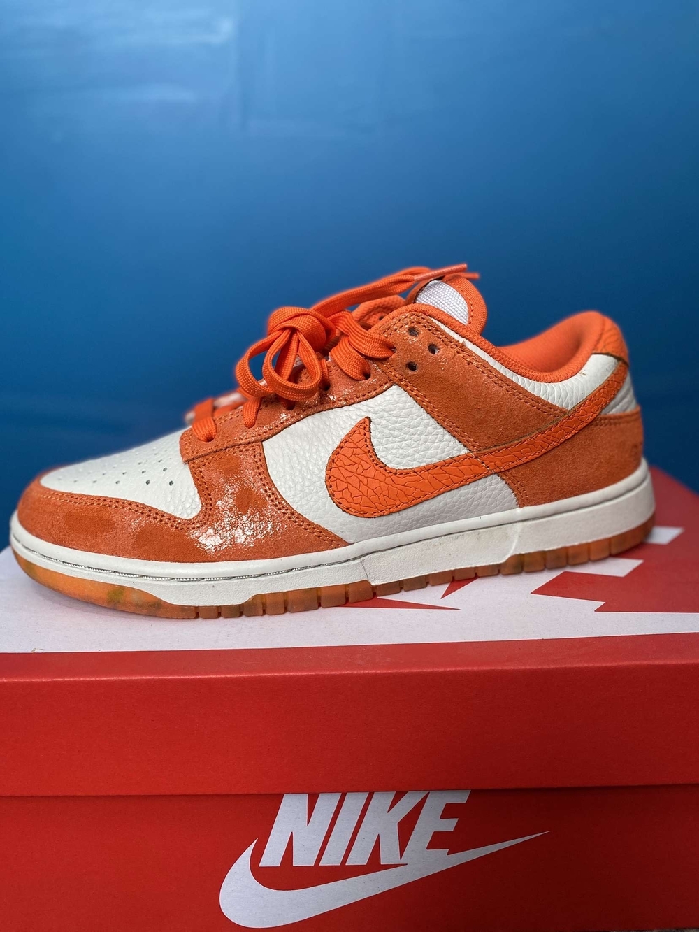 Nike Orange & White Low Top Sneakers with Textured Swoosh